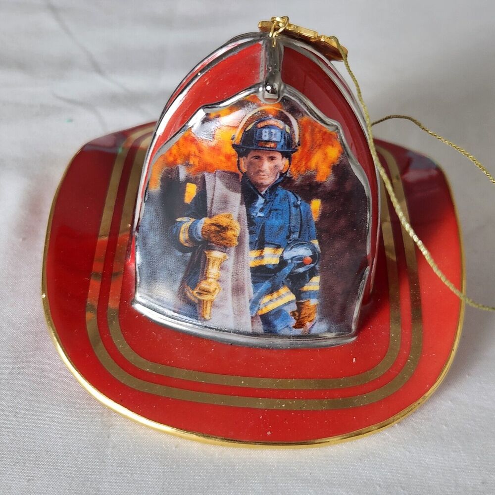 Bradford Edition Red Helmet Courage Under Fire Dept Christmas Ornament "Honor"